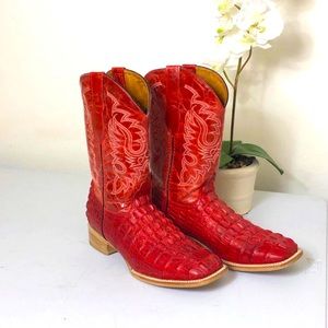 Red alligator boots
